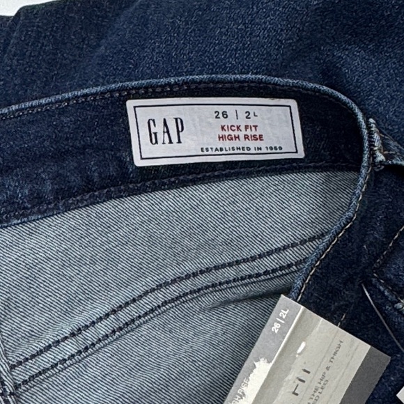 {GAP} "Kick Fit High Rise Dark Wash" Tall Slim Bootcut Crop Stretch Denim Jeans - Picture 4 of 6